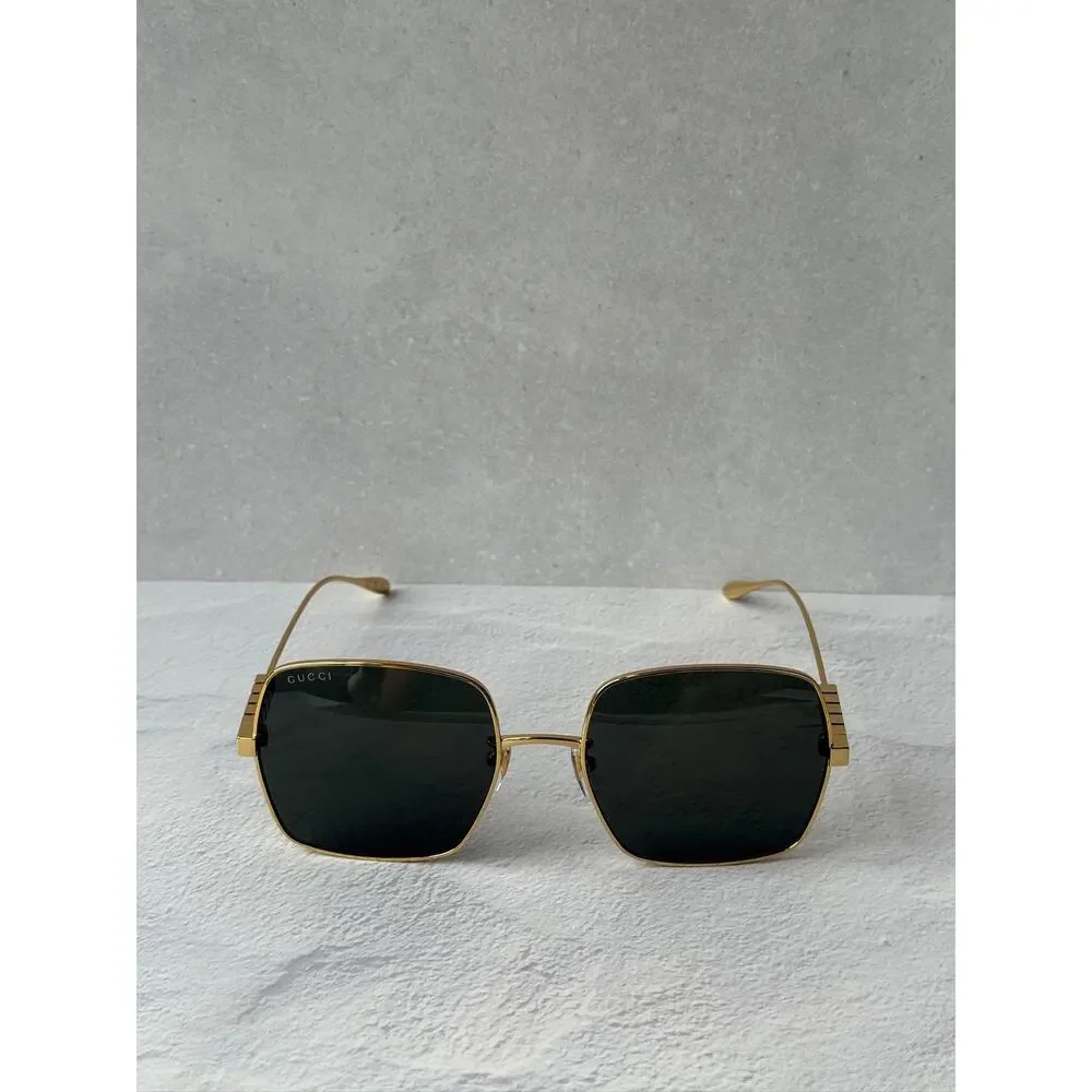 NEW Gucci GG1434S Gold Metal Shield Grey Lens Sunglasses